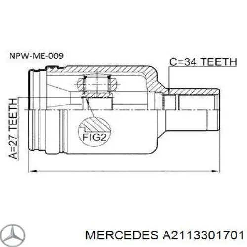 Піввісь (привід) передня, ліва A2113301701 Mercedes