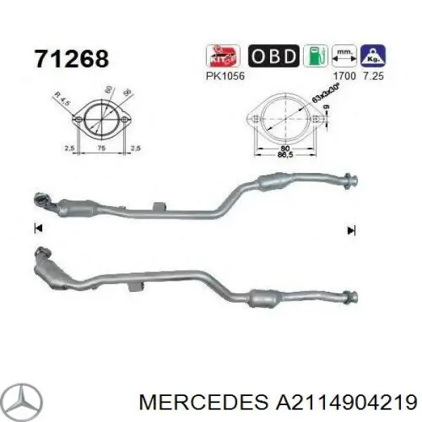Конвертор-каталізатор, лівий Mercedes A2114904219 ціна, від 374.74 USD
