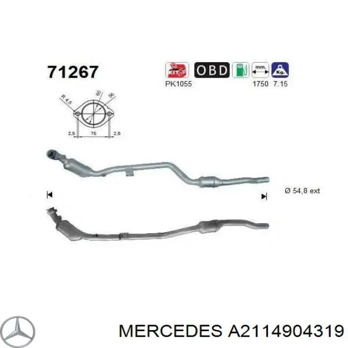 Конвертор-каталізатор, правий Mercedes A211490431905 ціна, від 2626.56 USD