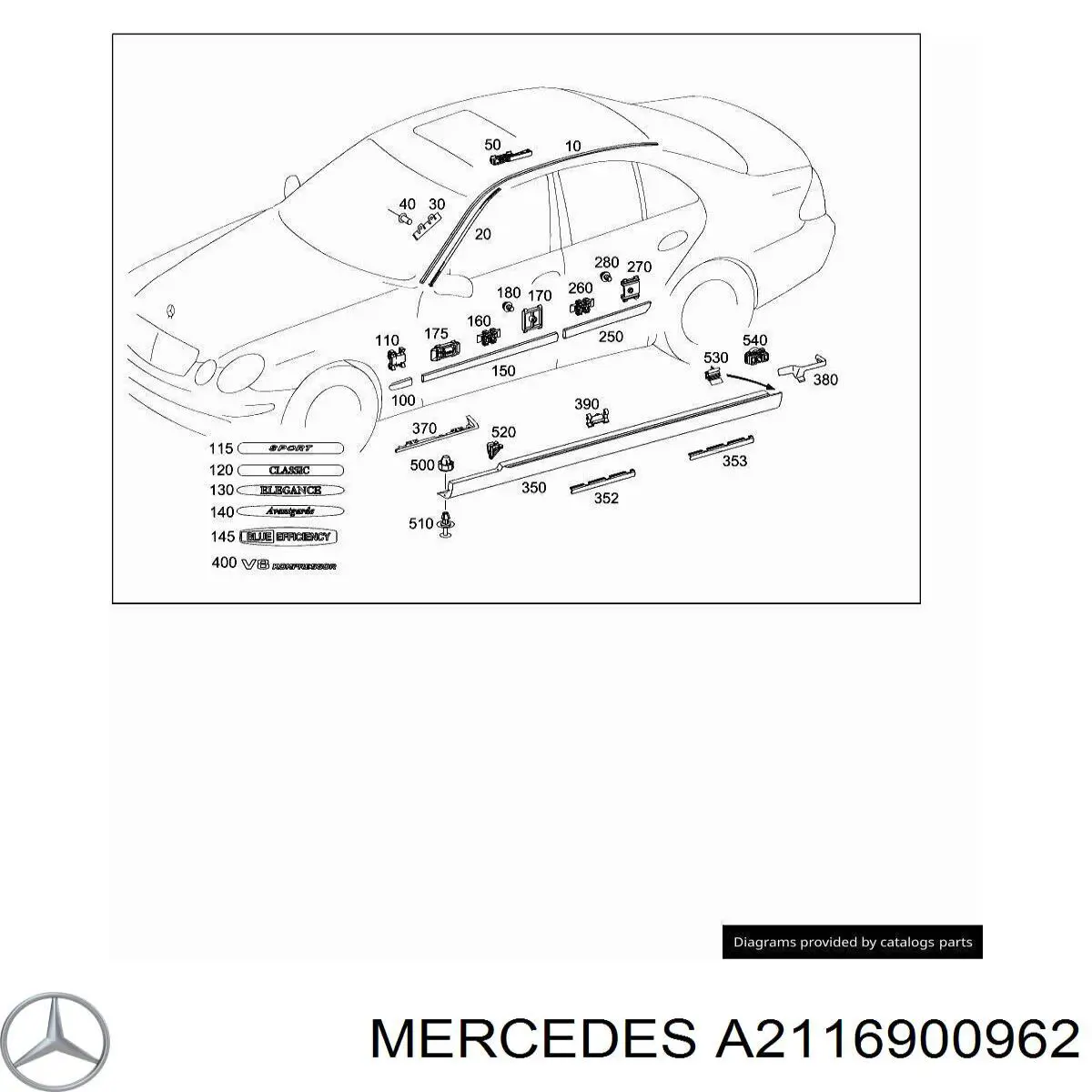 Молдинг передньої лівої двері Mercedes A2116900962 ціна, від 10.12 USD