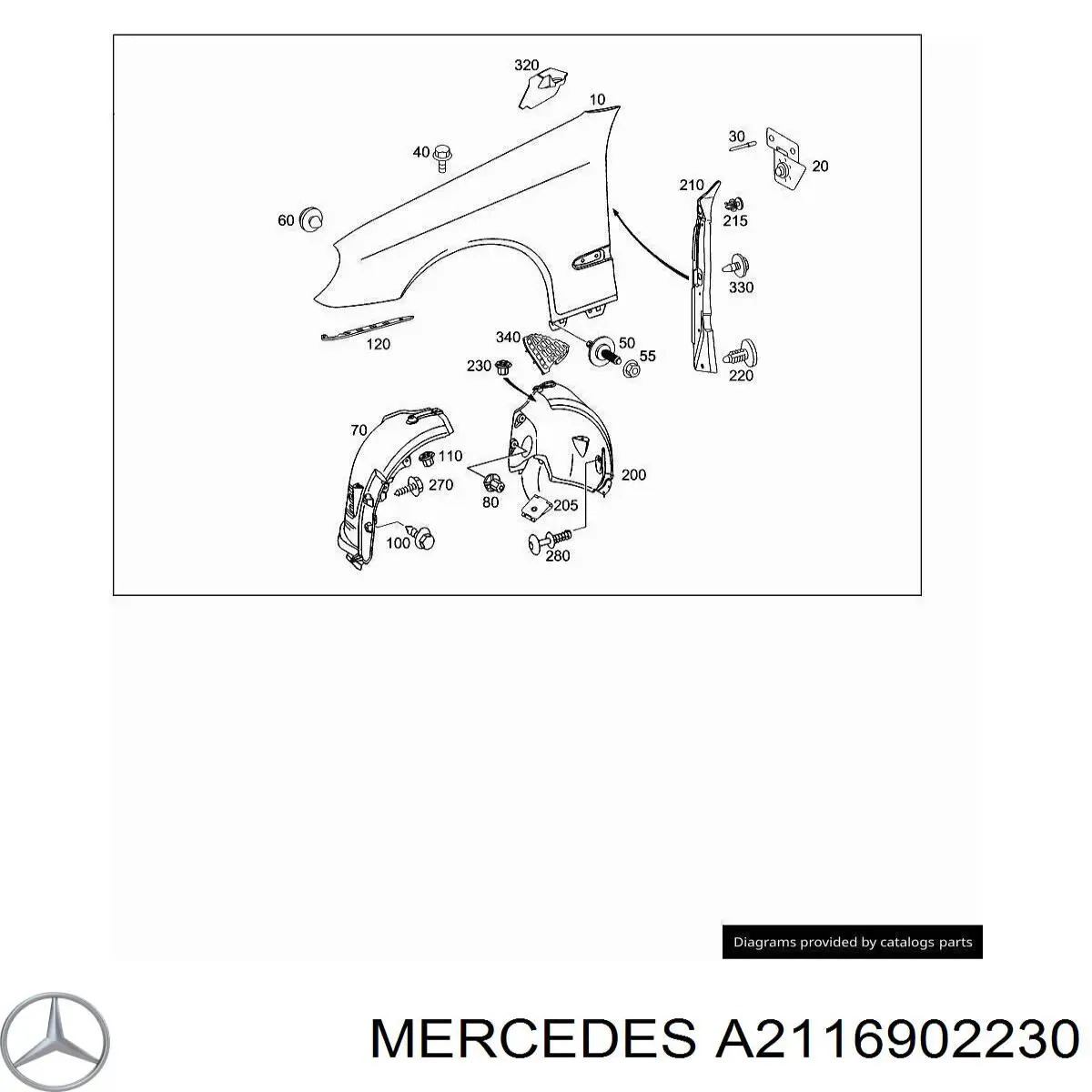  Підкрилок переднього крила, правий Mercedes E 