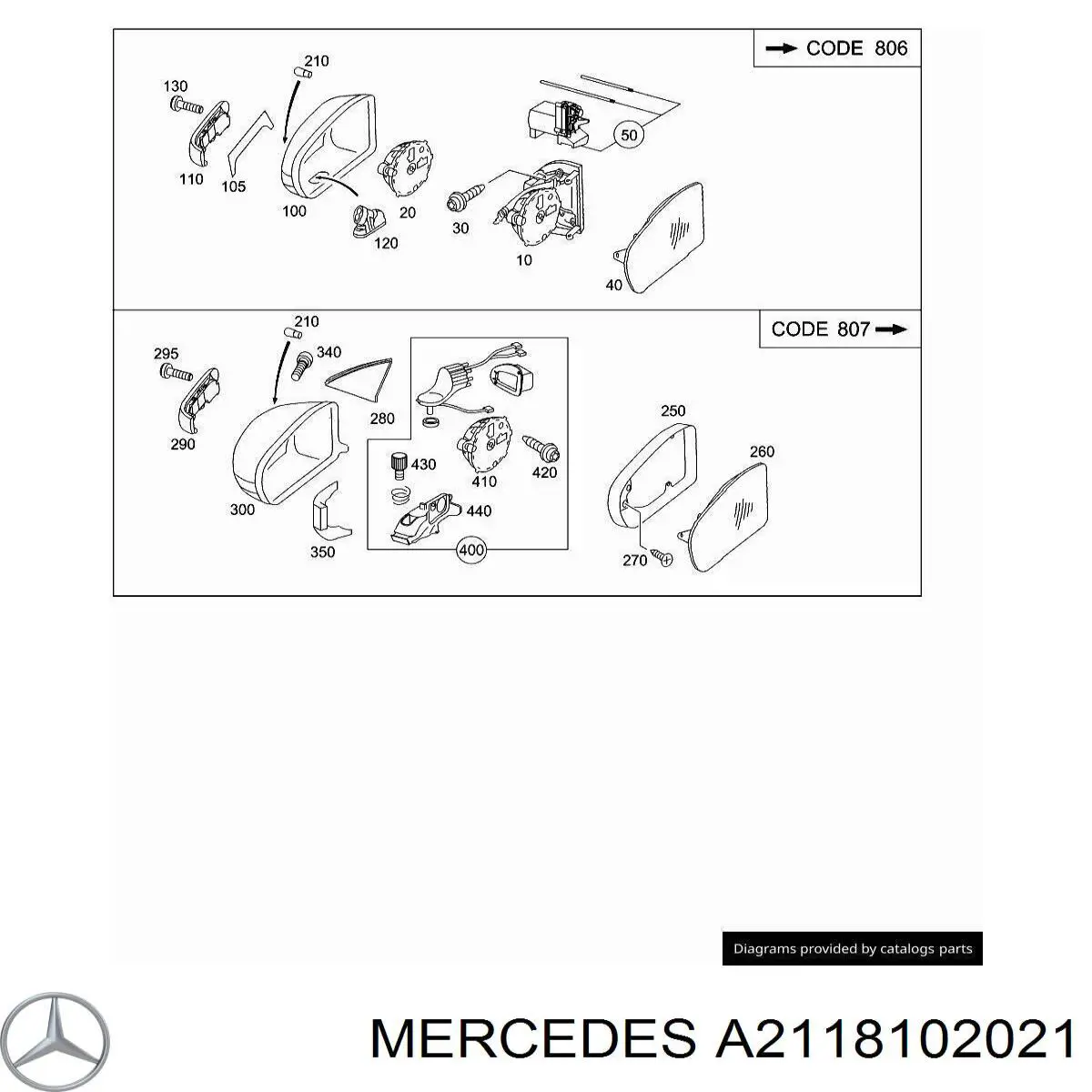 Дзеркальний елемент правого дзеркала заднього виду Mercedes A2118102021 ціна, від 727.43 USD