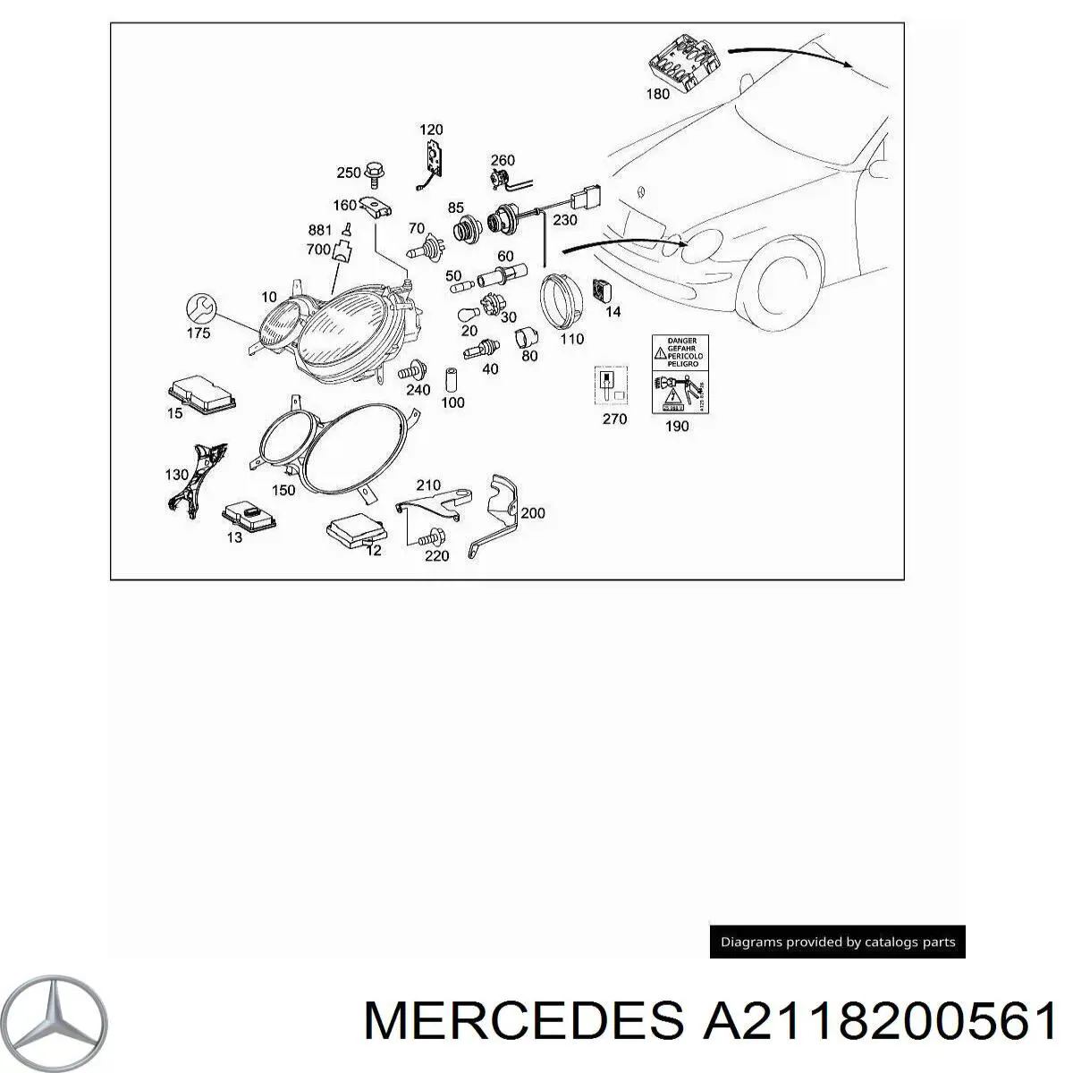A2118200561 Mercedes Фара дальнього світла в зборі