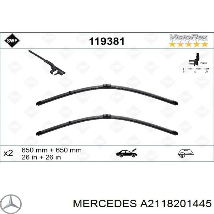 Щітка-двірник лобового скла, комплект з 2-х шт. Mercedes A2118201445 ціна, від 29.00 USD