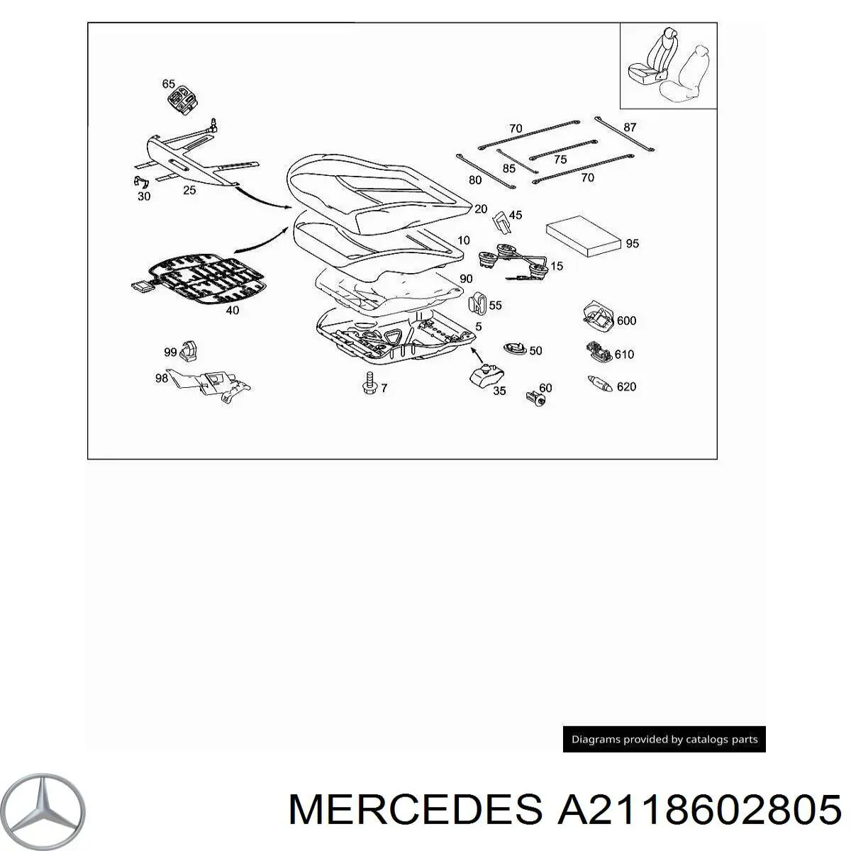 A2118602805 Mercedes Подушка безпеки AIRBAG спинки сидіння, правого