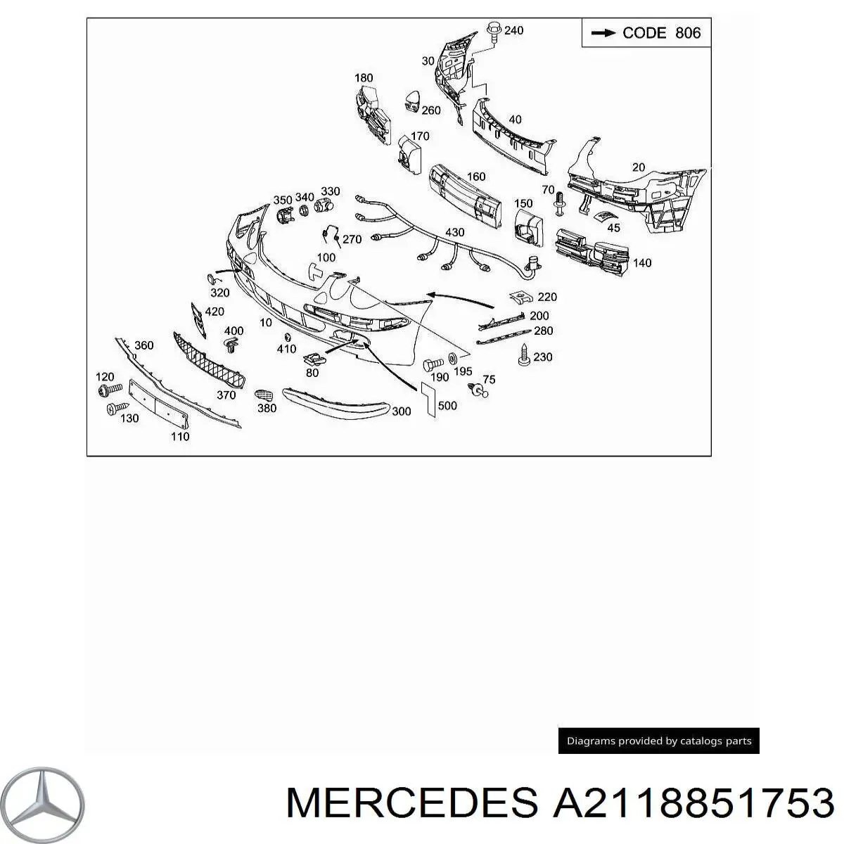 2118851753 Mercedes заглушка/ решітка протитуманних фар бампера переднього, ліва