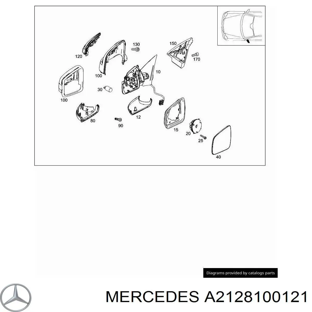 Дзеркальний елемент лівого дзеркала заднього виду Mercedes A2128100121 ціна, від 12.52 USD