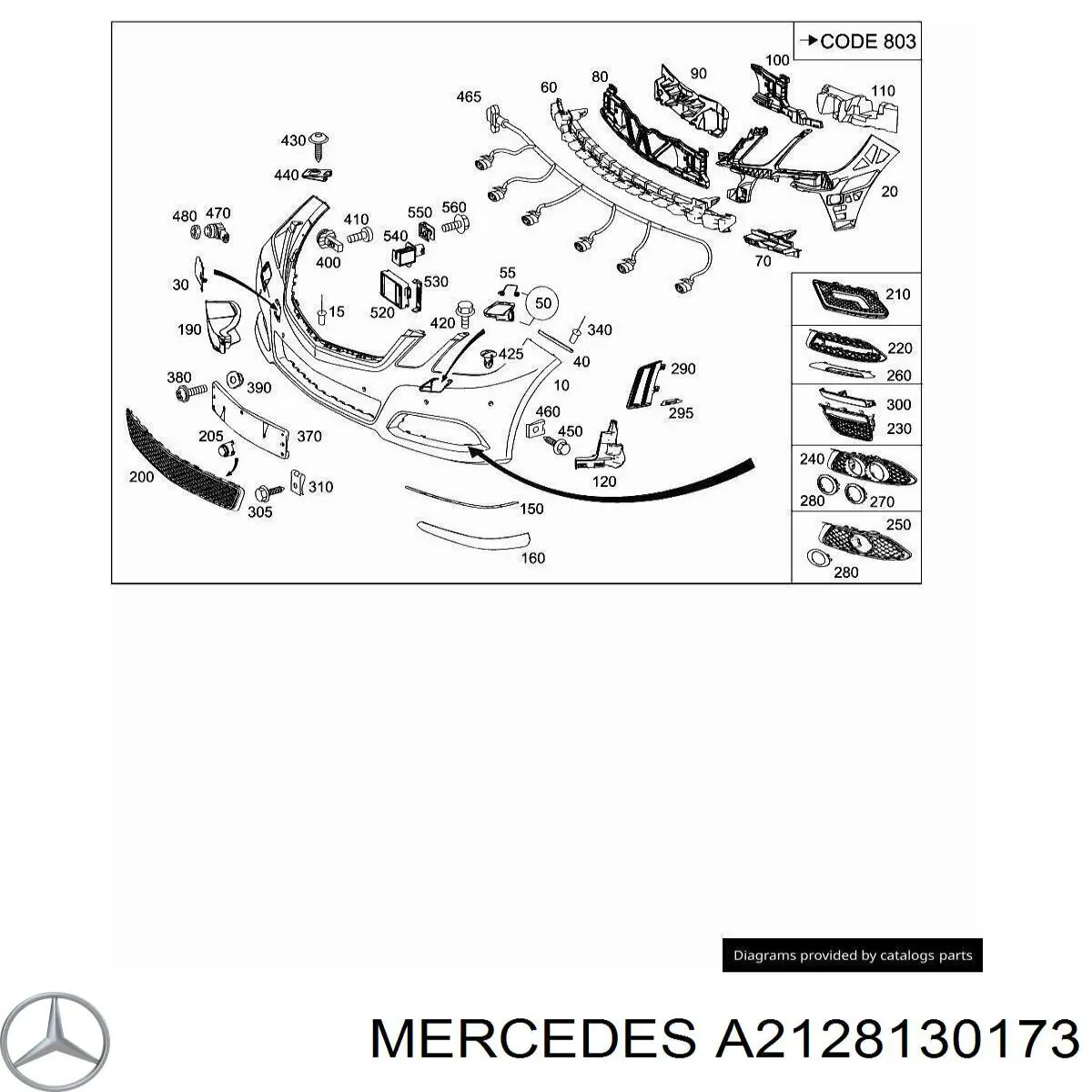 Обід (окантовка) фари протитуманної, лівої A2128130173 Mercedes