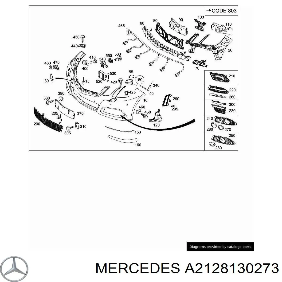A2128130273 Mercedes ободок/окантовка фари противотуманной, правий