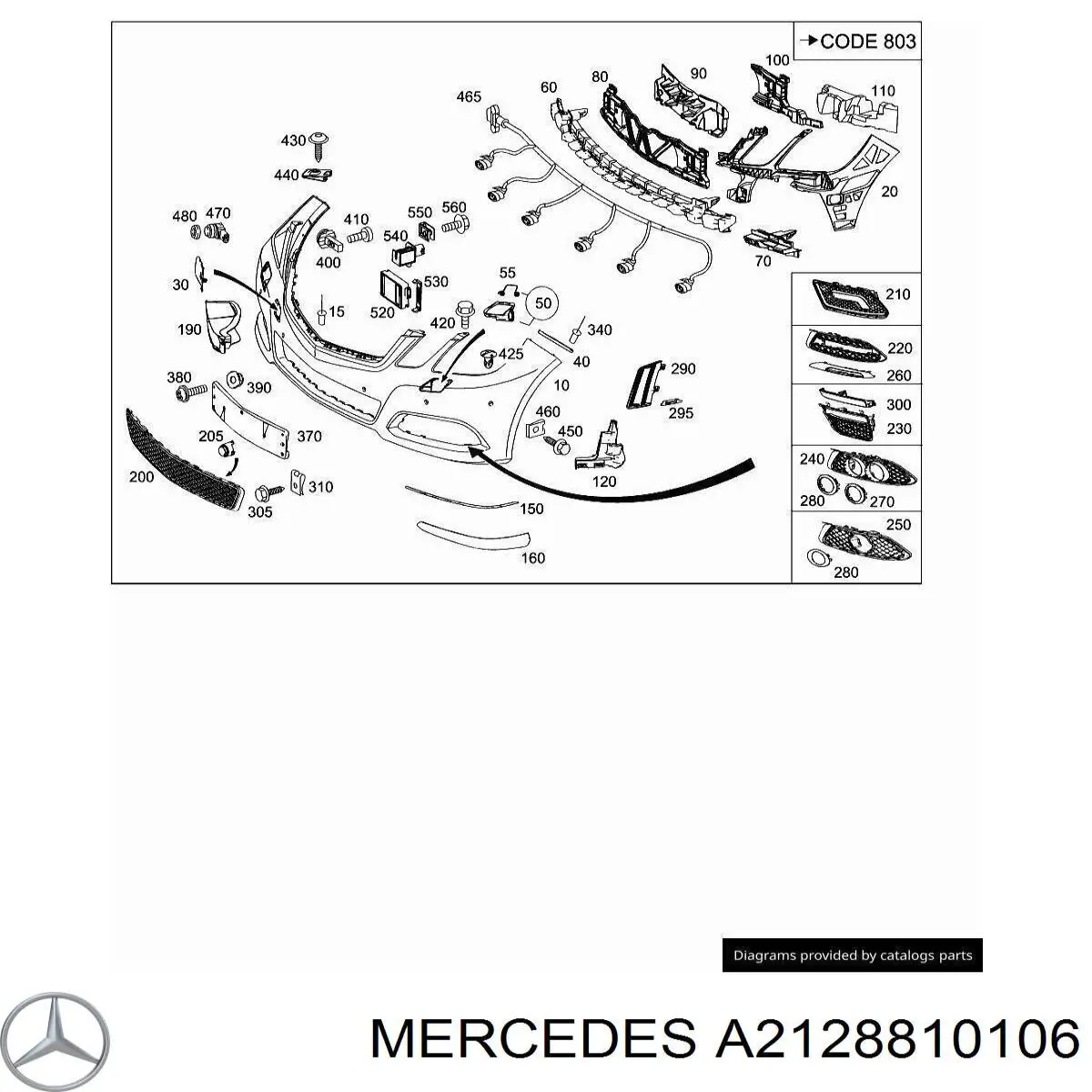 A2128810106 Mercedes Направляюча переднього бампера, ліва