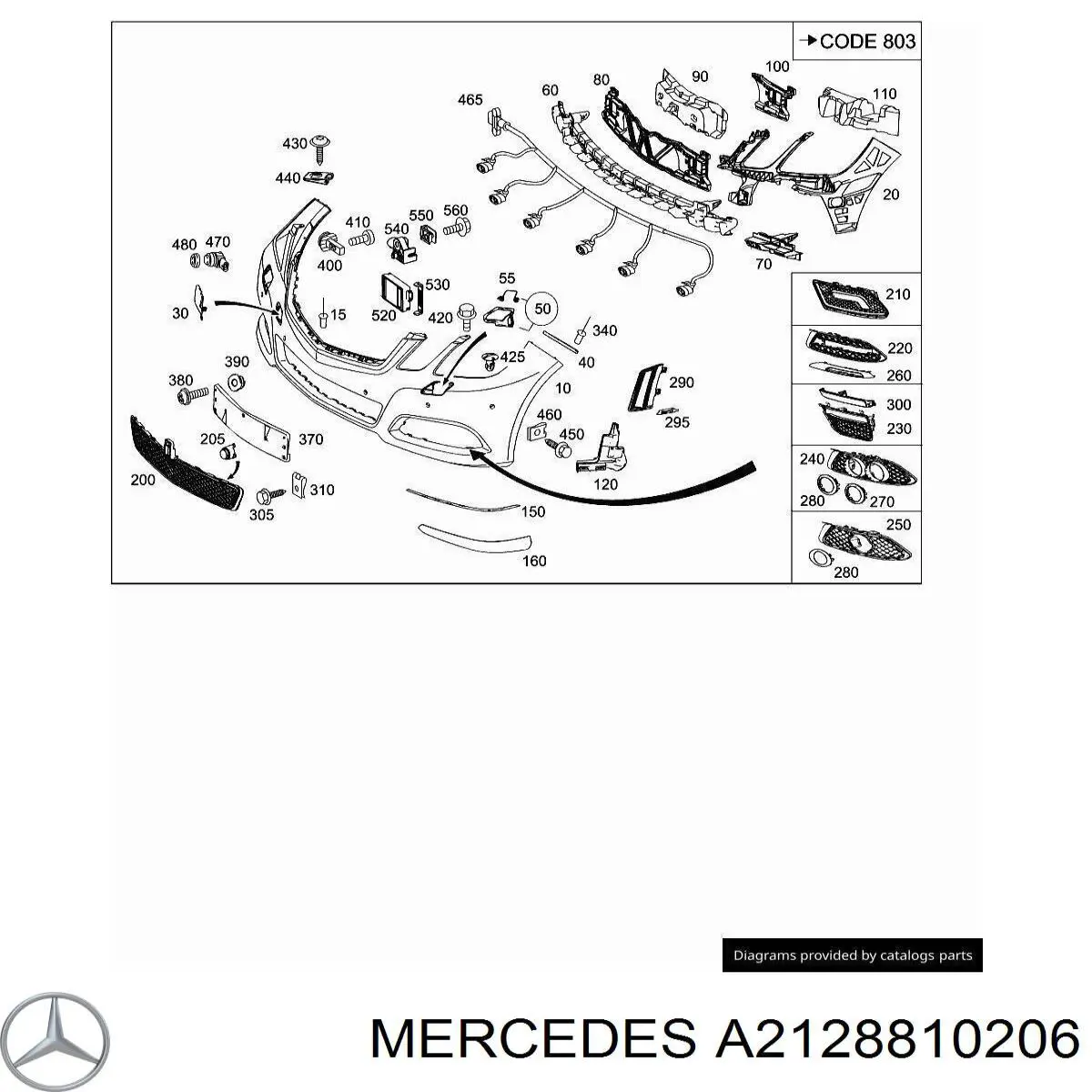 A2128810206 Mercedes Направляюча переднього бампера, права