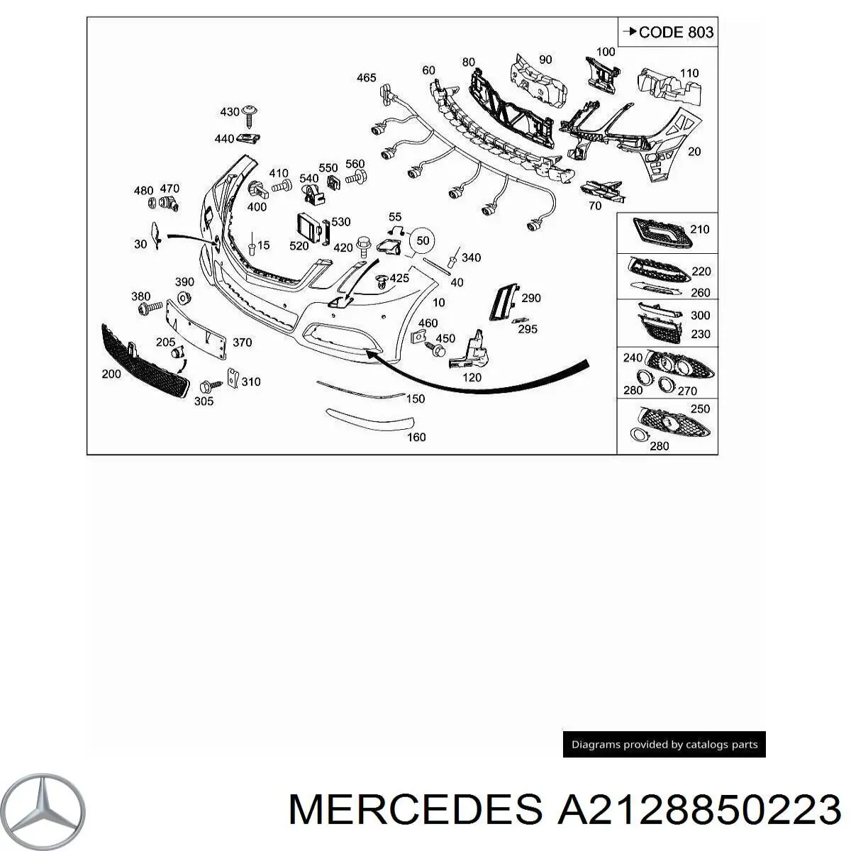 A2128850223 Mercedes заглушка/ решітка протитуманних фар бампера переднього, права