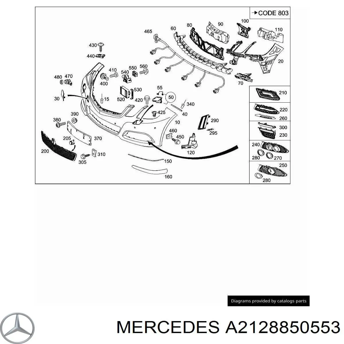  Решітка переднього бампера, ліва Mercedes E 