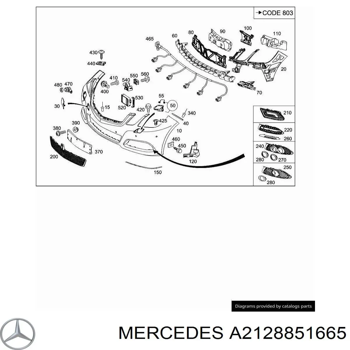 Купити A2128851665 Mercedes Кронштейн бампера переднього, центральний