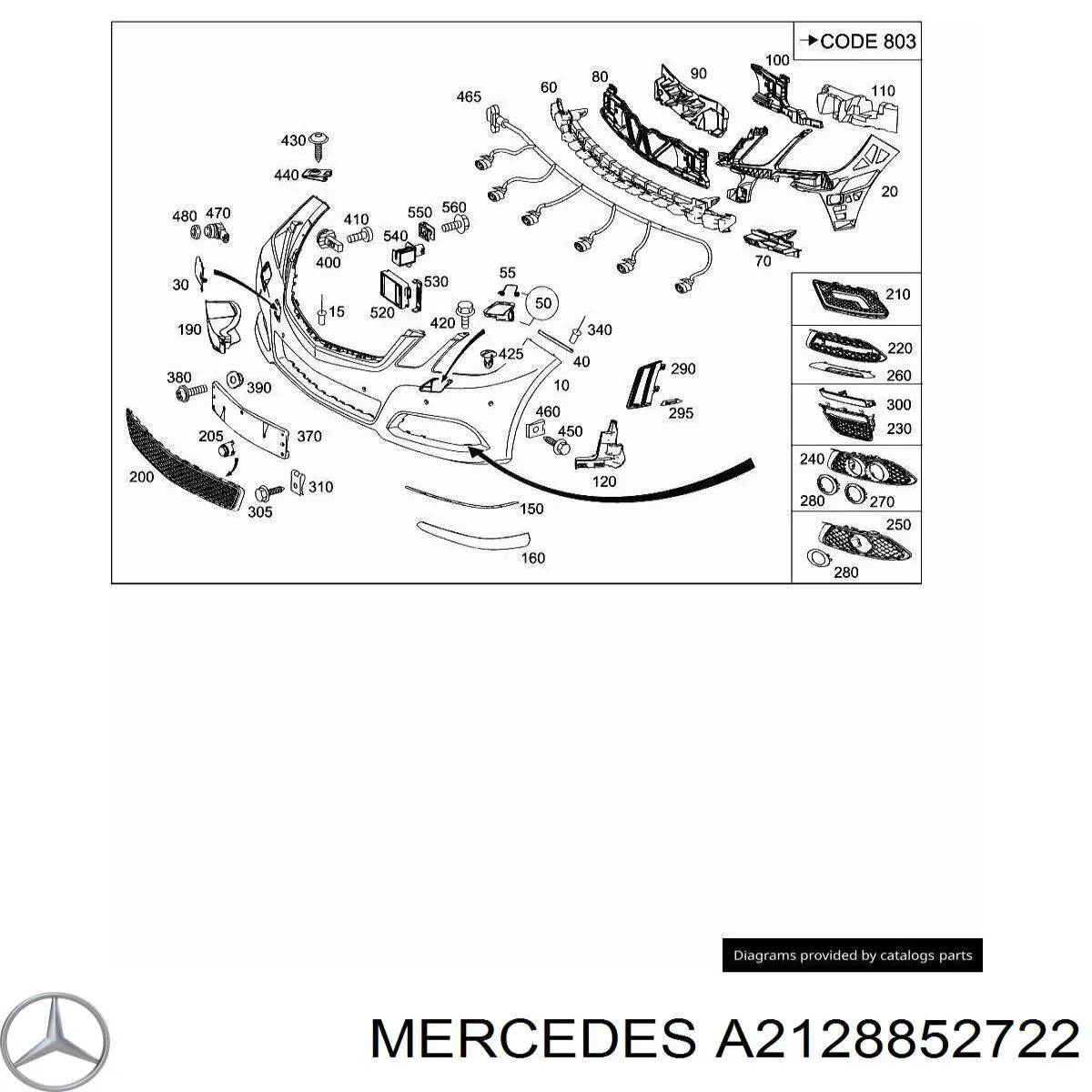 A2128852722 Mercedes заглушка/ решітка протитуманних фар бампера переднього, ліва