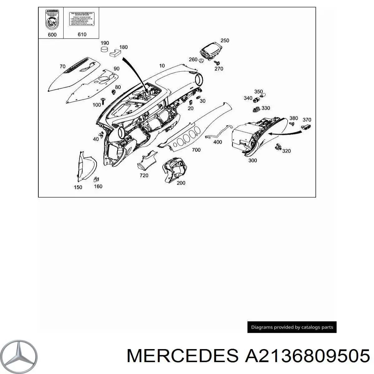 Решітка на "торпедо" обдуву лобового скла Mercedes A2136809505 ціна, від 84.46 USD