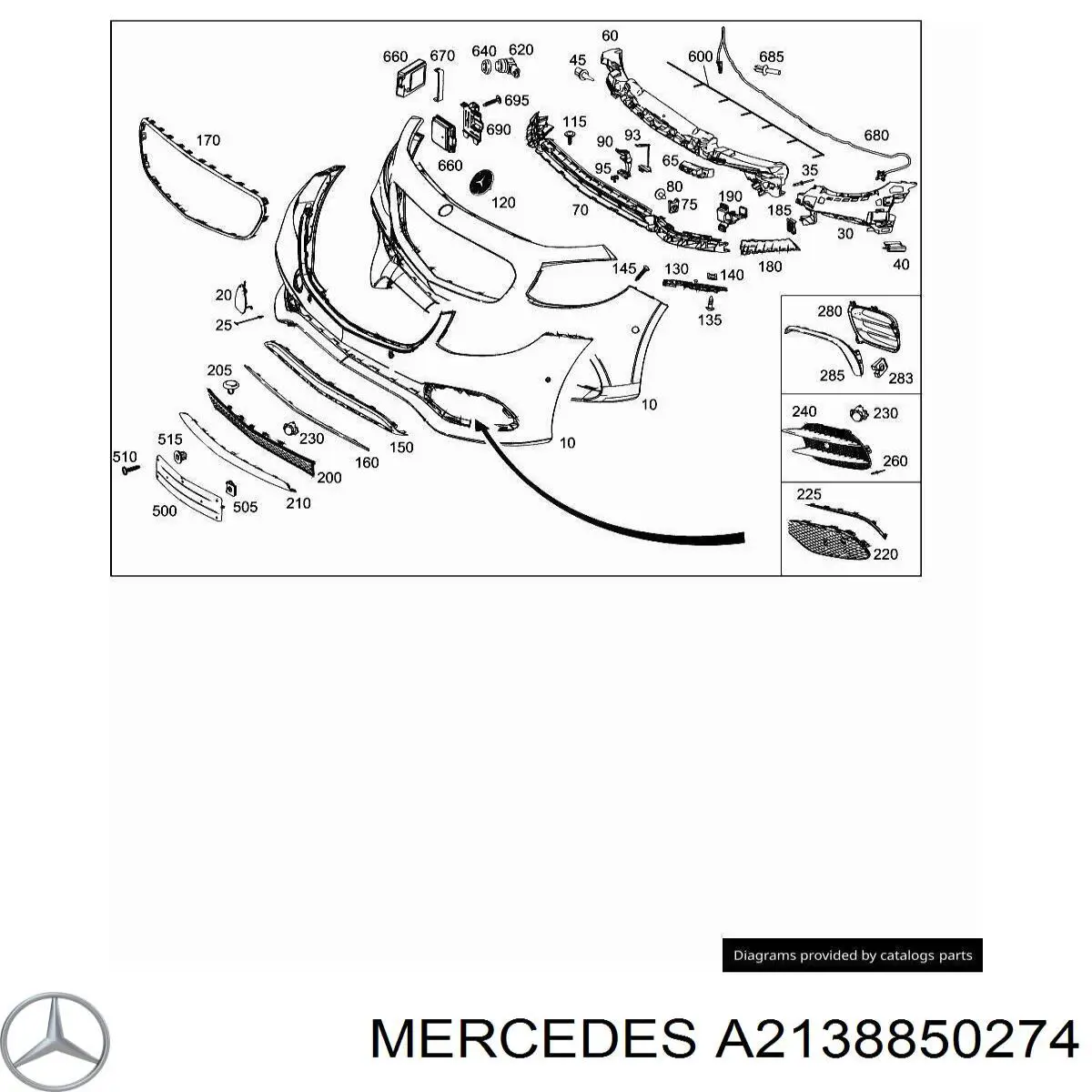 Молдинг решітки переднього бампера, правий Mercedes A2138850274 ціна, від 23.11 USD