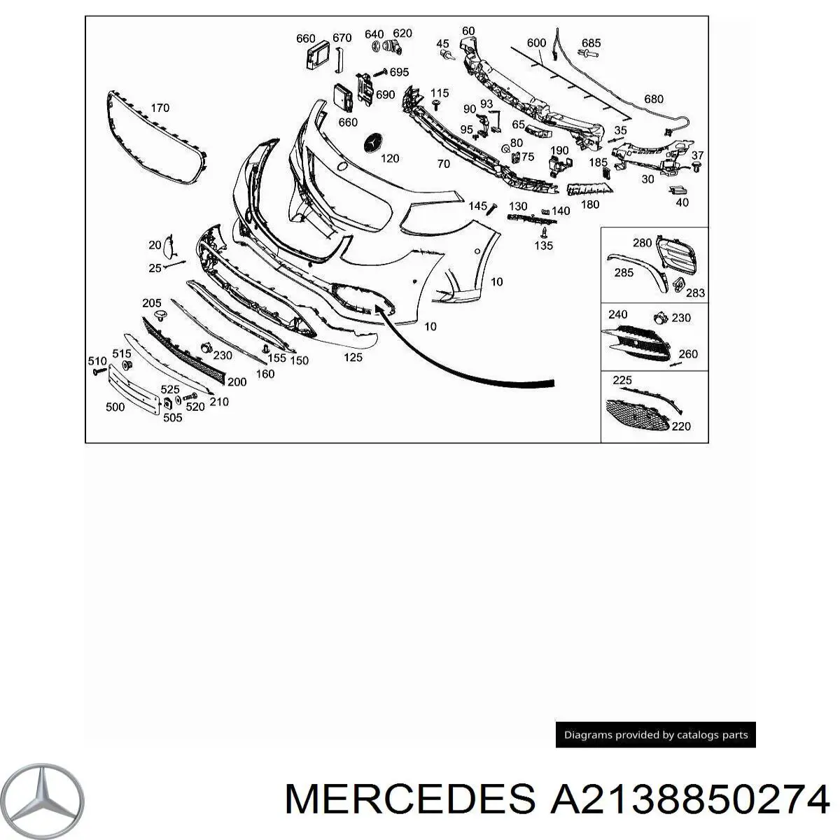 Молдинг решітки переднього бампера, правий на Mercedes E (W213)