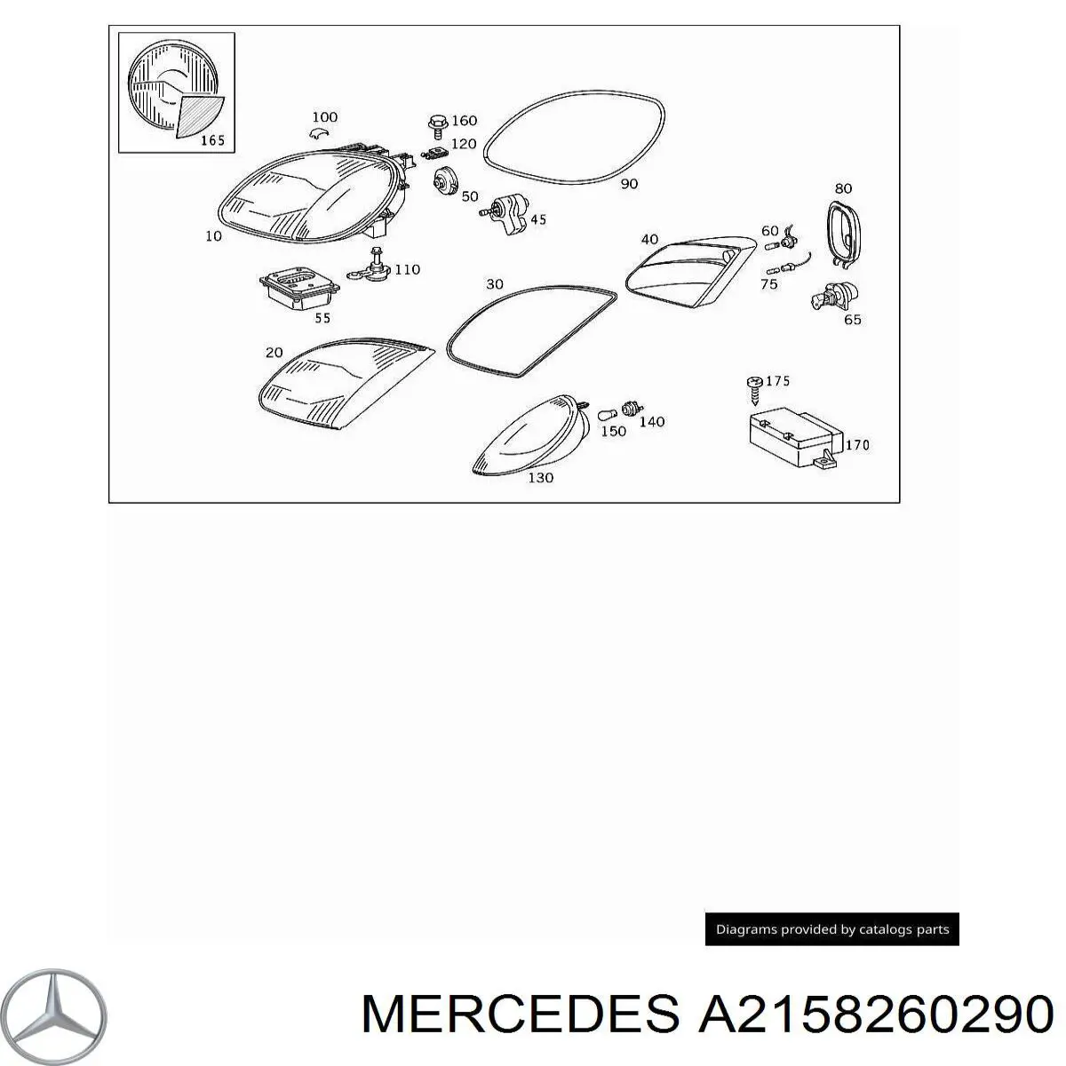 A2158260290 Mercedes Скло протитуманки, правої