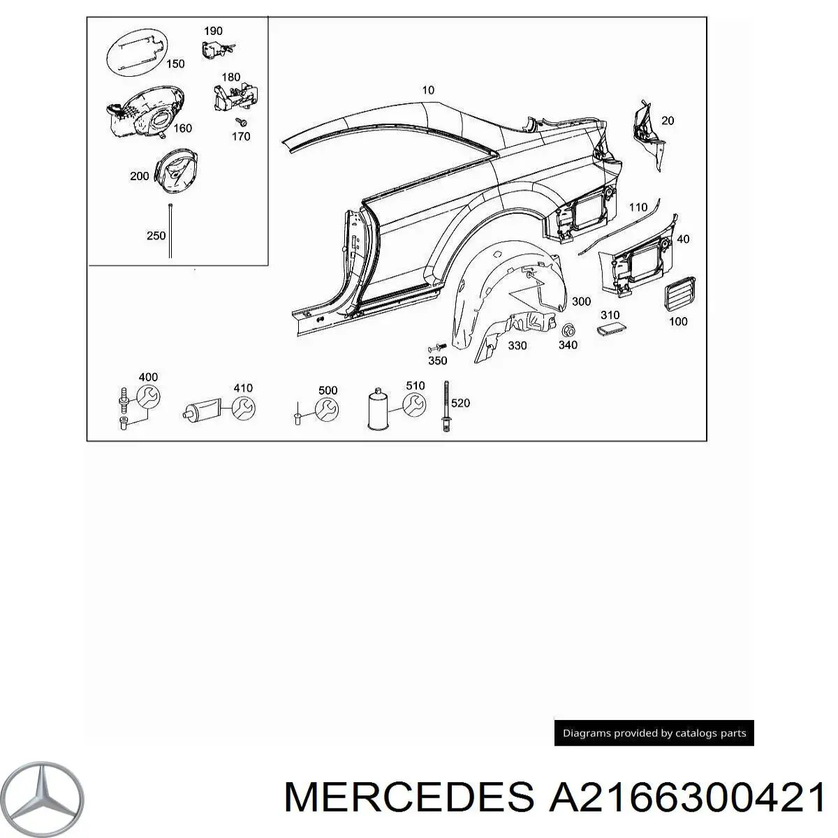 Крило заднє праве Mercedes A2166300421 ціна, від 1026.28 USD