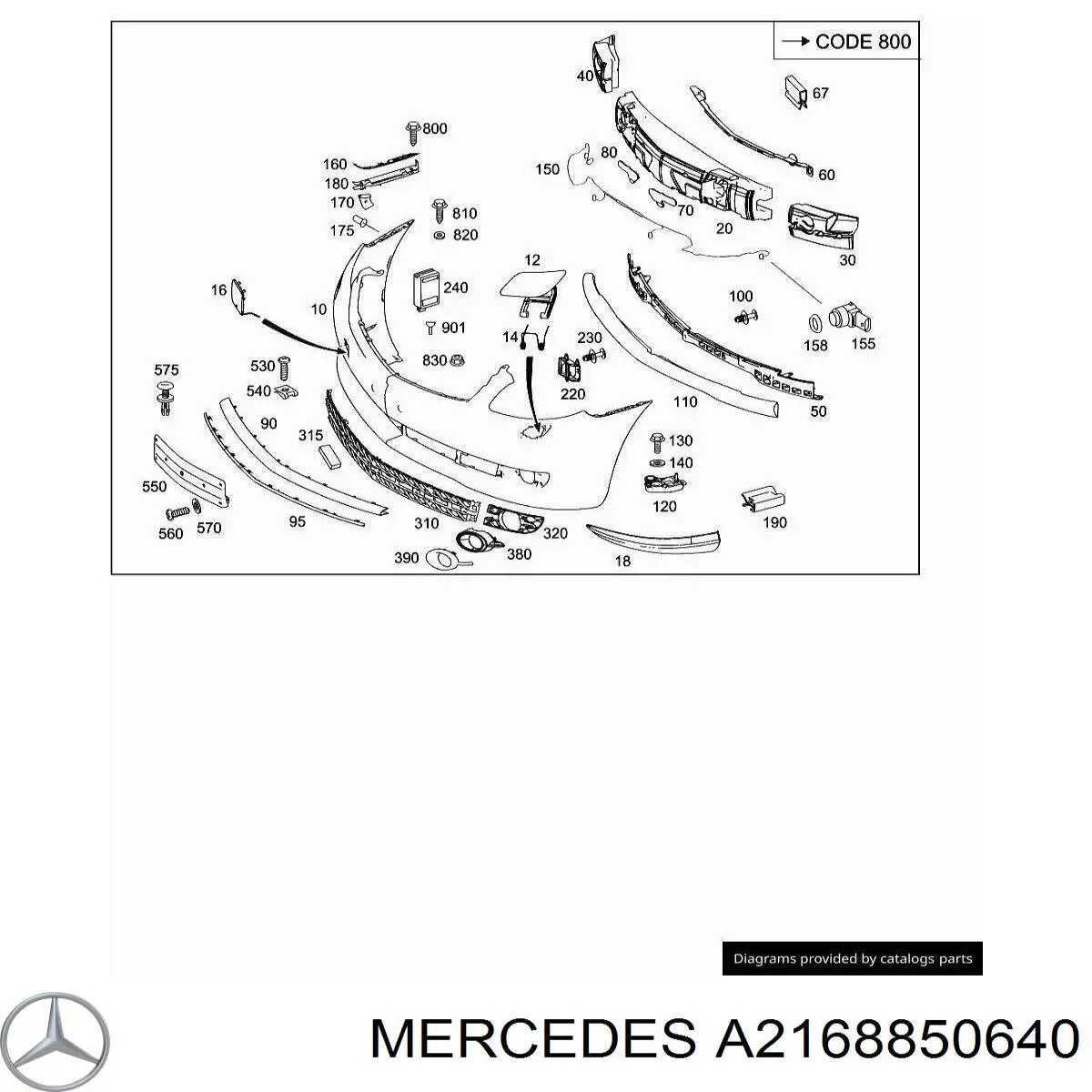Праве кріплення переднього бампера Mercedes A2168850640 ціна, від 17.56 USD