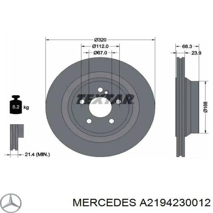A2194230012 Mercedes диск гальмівний задній