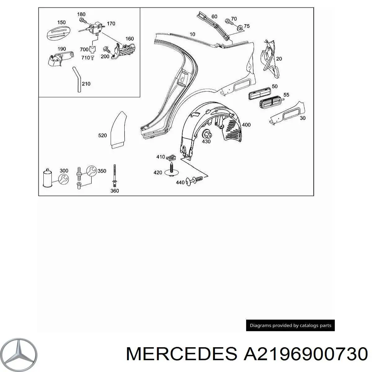 Підкрилок заднього крила, лівий Mercedes A2196900730 ціна, від 34.17 USD