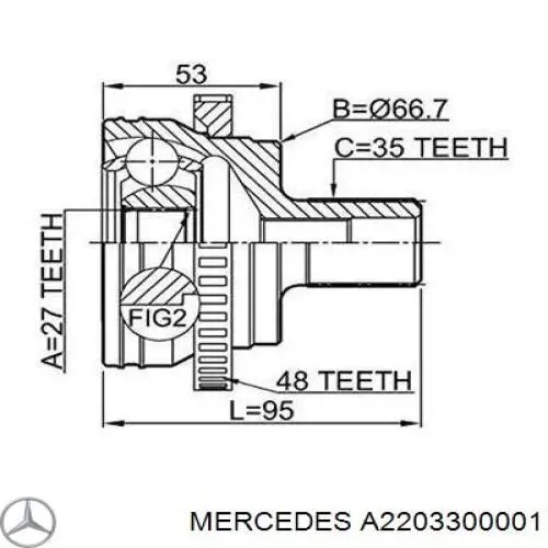 Піввісь (привід) передня, ліва на Mercedes S-Class (W220)