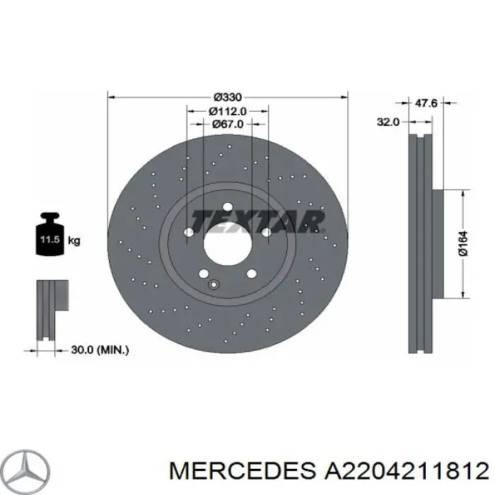 A2204211812 Mercedes диск гальмівний передній