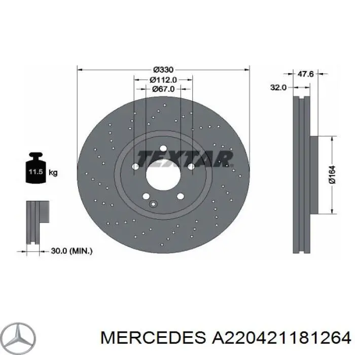 Диск переднього гальма Mercedes A220421181264 ціна, від 97.52 USD