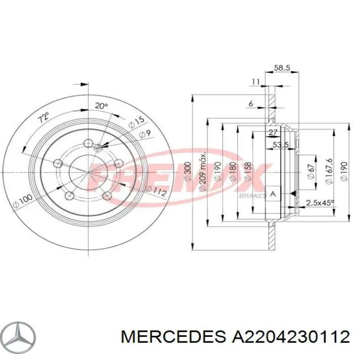 Задні дискові гальма Mercedes A2204230112 ціна, від 38.73 USD