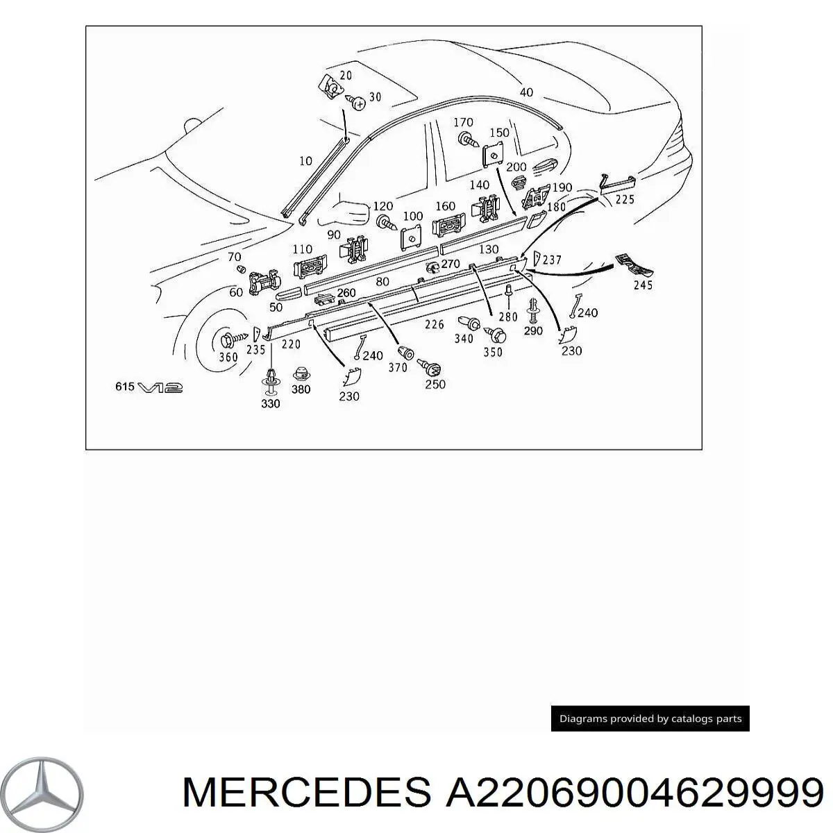 A22069004629744 Mercedes Молдинг заднього правого крила