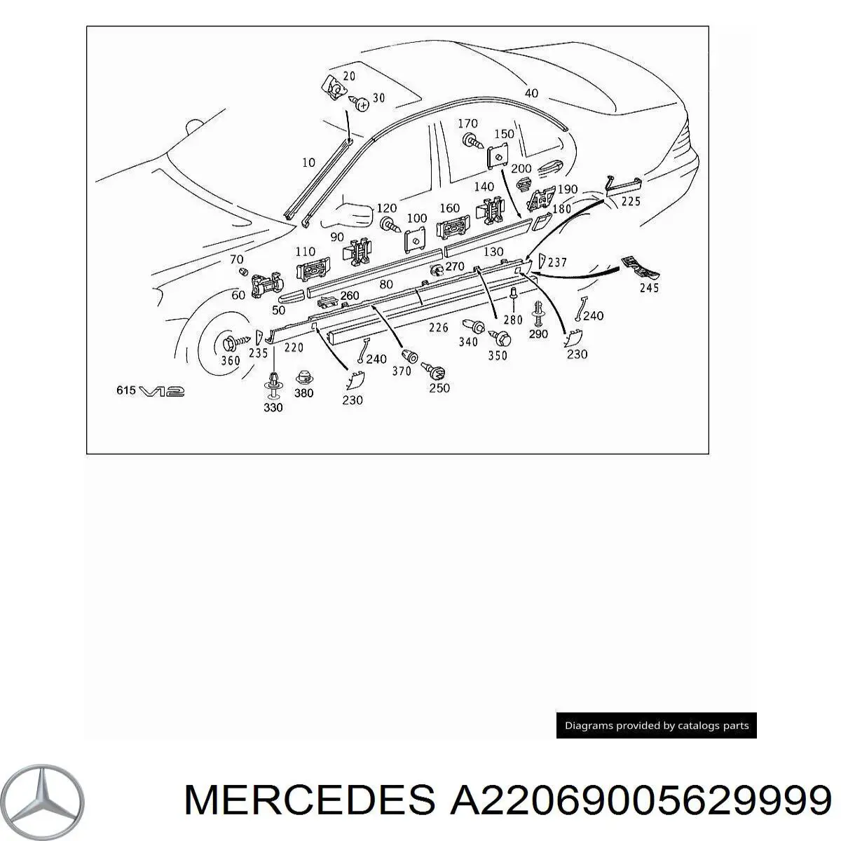 A22069005629197 Mercedes Молдинг передніх лівих дверей, верхній