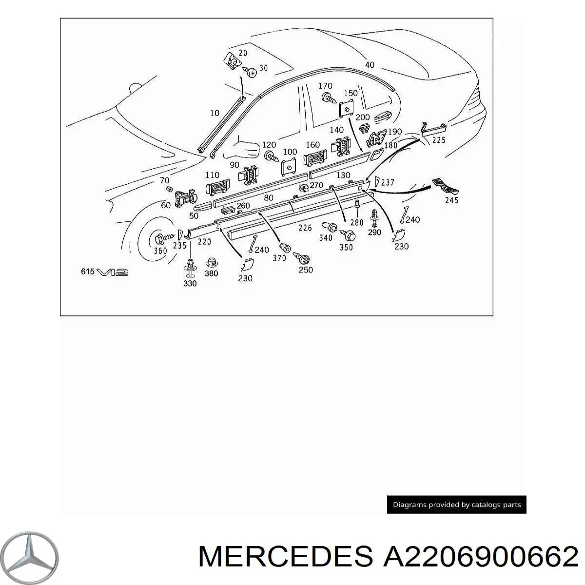 Молдинг передніх правих дверей, верхній Mercedes A2206900662 ціна, від 9.72 USD