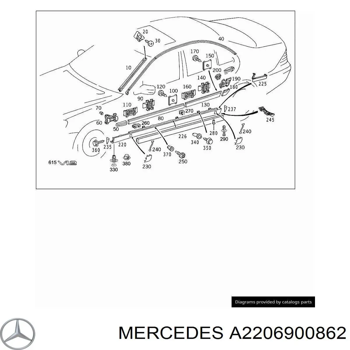 A22069008629999 Mercedes молдинг задніх правих дверей, верхній