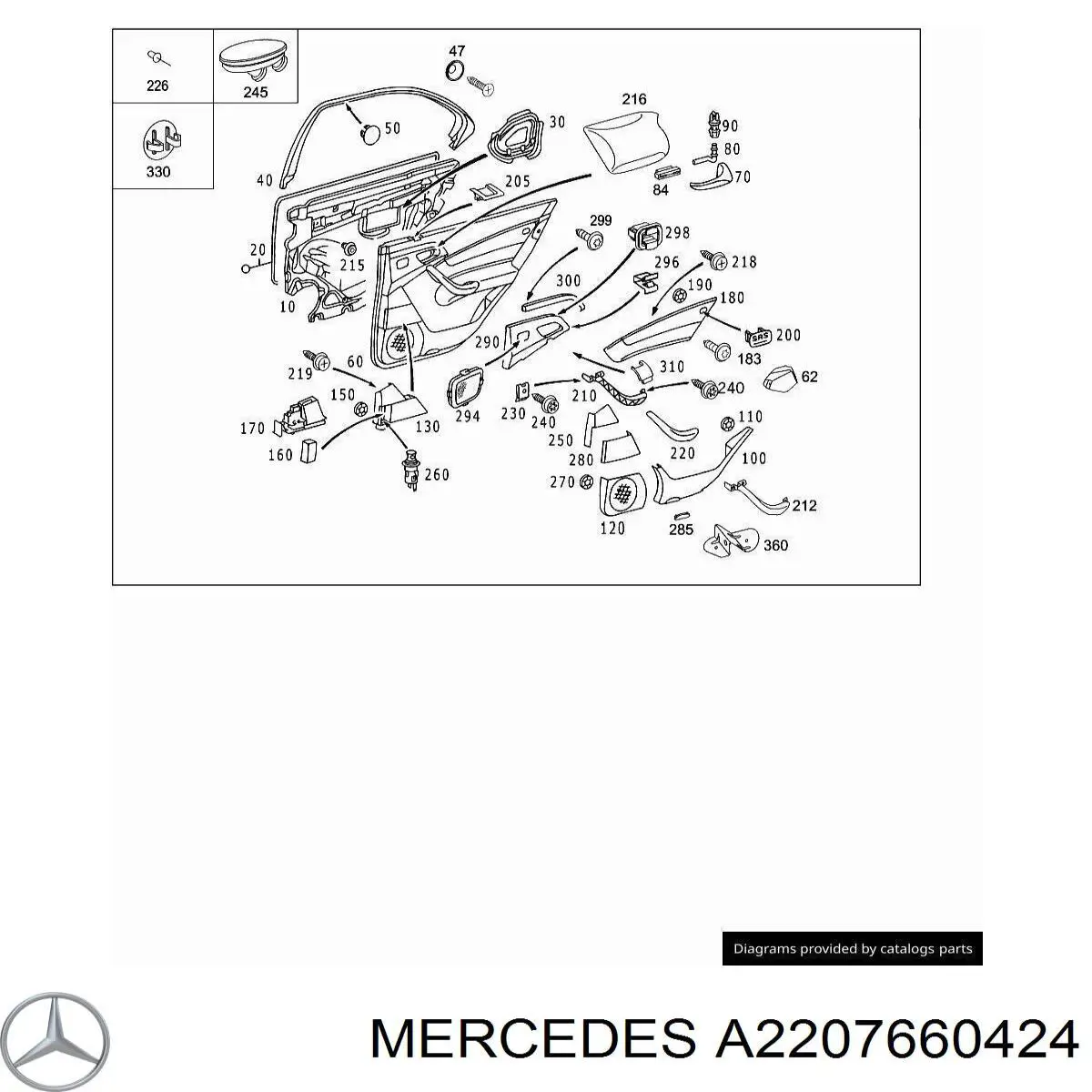 A2207660424 Mercedes Ручка передньої двері внутрішня права
