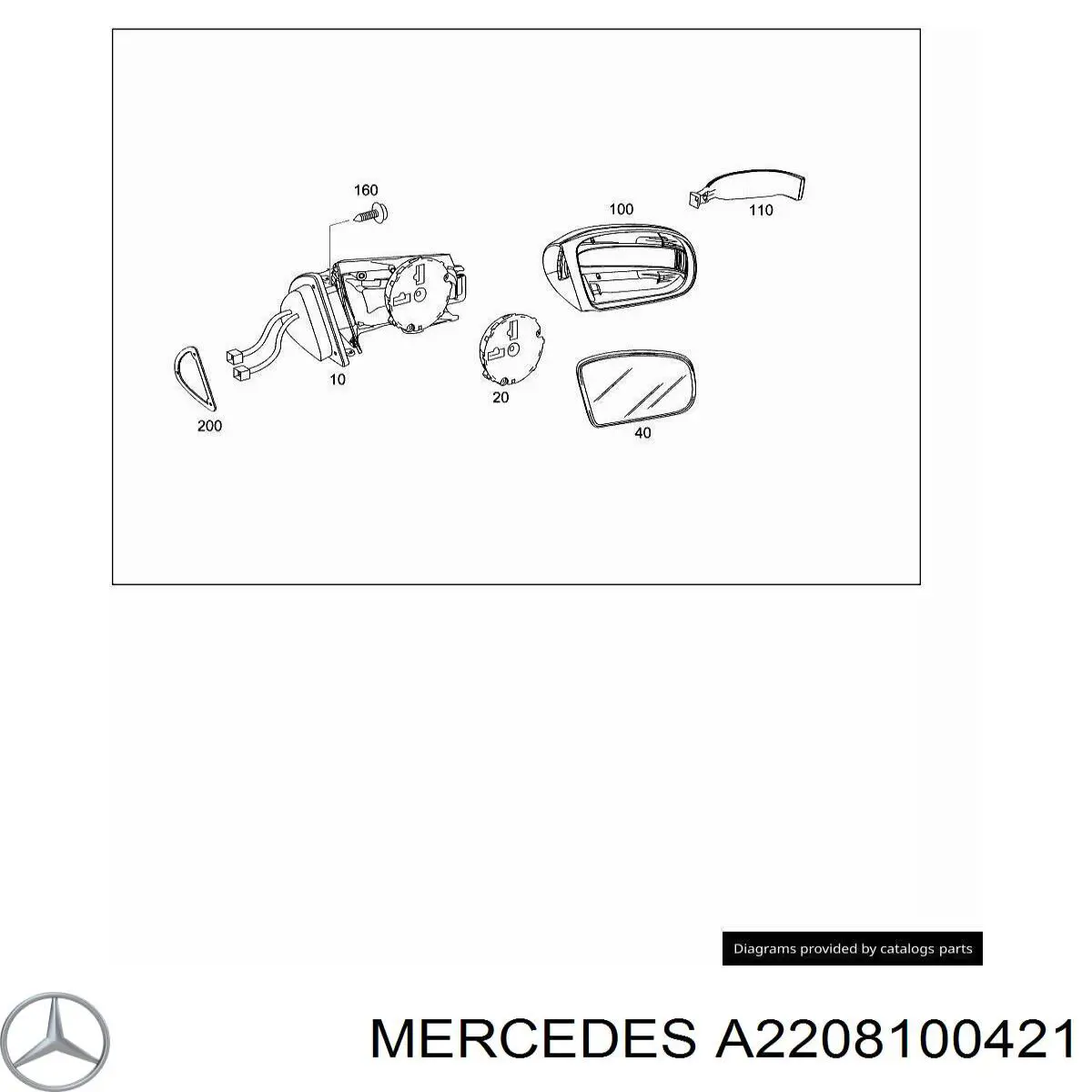 A2208100421 Mercedes дзеркальний елемент дзеркала заднього виду, правого