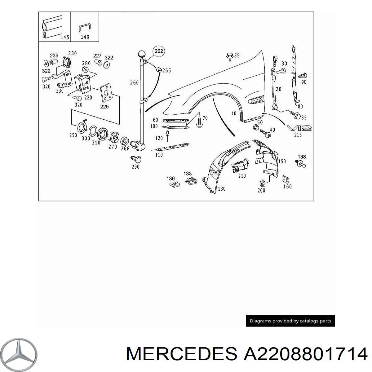 Кронштейн кріплення крила переднього лівого, передній Mercedes A2208801714 ціна, від 11.40 USD