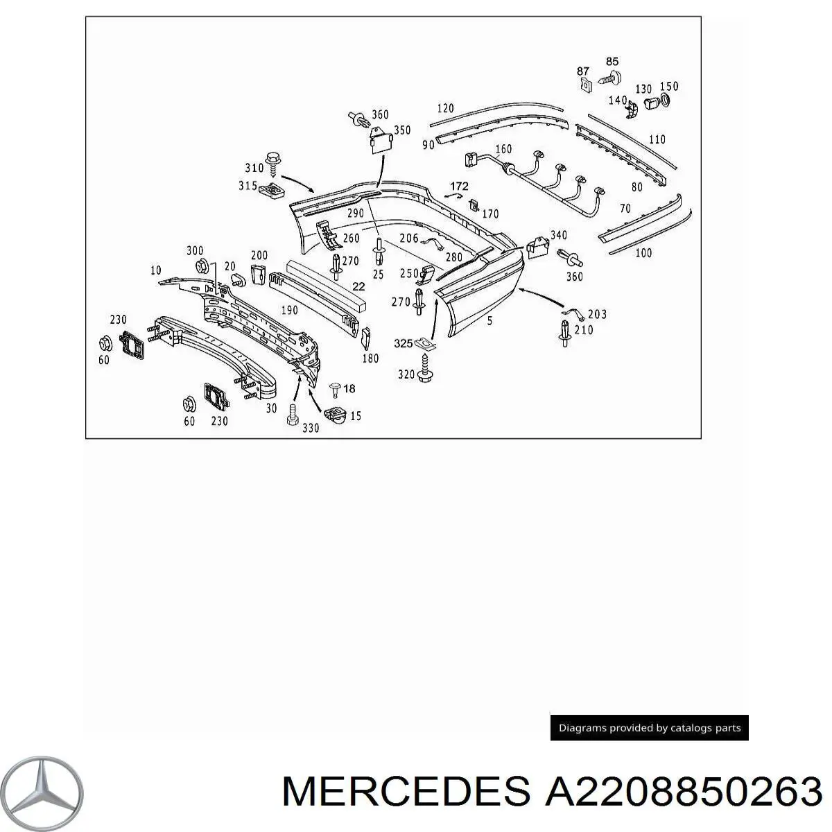 A2208850263 Mercedes Напрямна заднього бампера, права