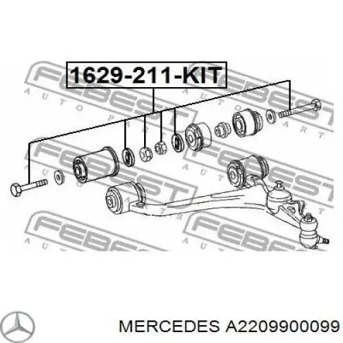 A2209900099 Mercedes Болт переднього важеля, повний комплект
