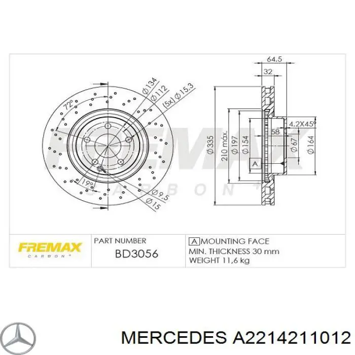 Гальмівні диски передні A2214211012 Mercedes