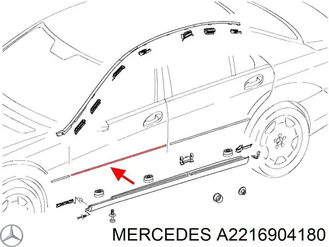 Молдинг передньої лівої двері, нижній на Mercedes S-Class (W221)