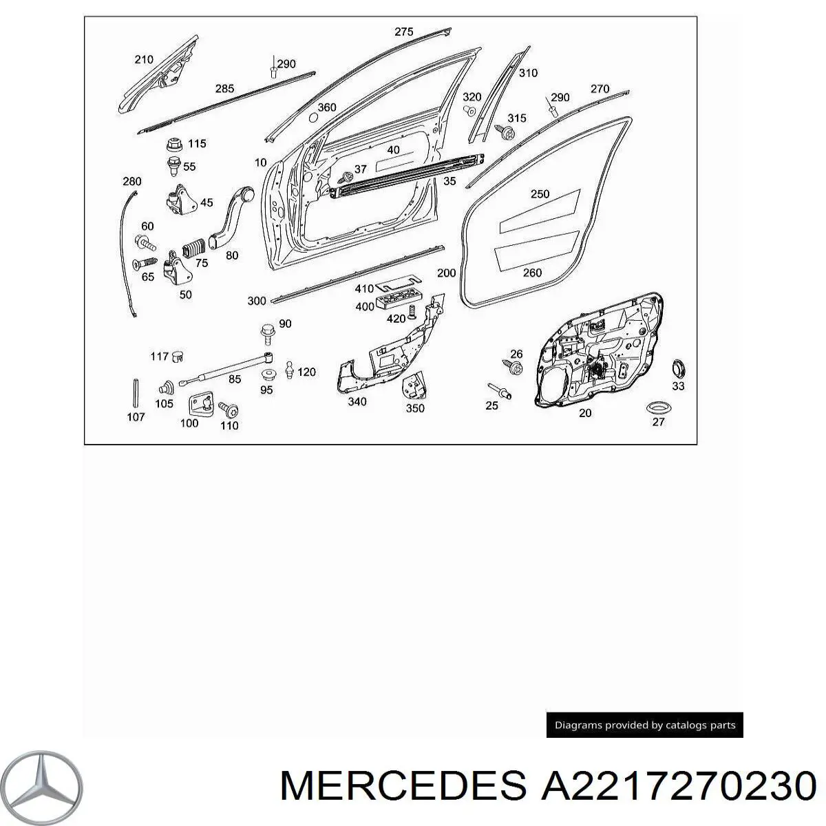 A2217270230 Mercedes направляюча скла рамки двері, переднього права