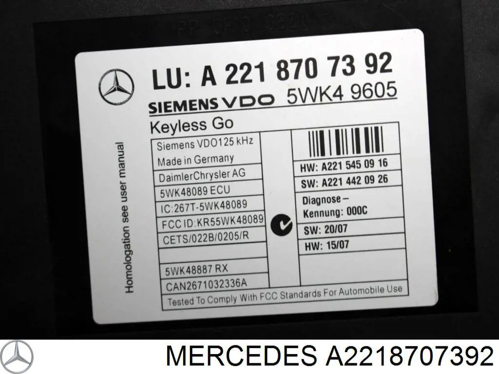 Блок керування центральним замком A2218702392 Mercedes