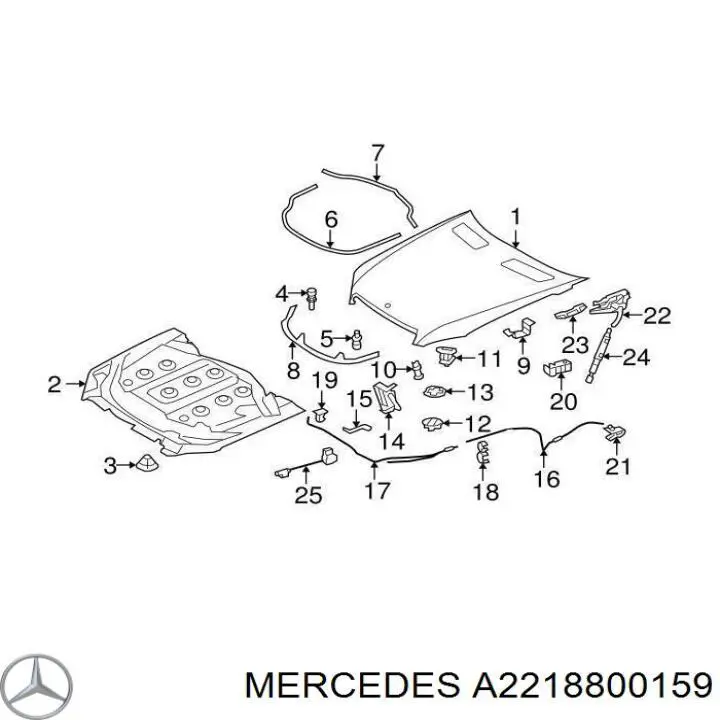 Трос відкриття капота, передній на Mercedes S (W221)