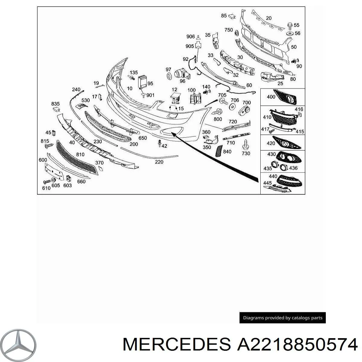 2218850574 Mercedes накладка бампера переднього, ліва