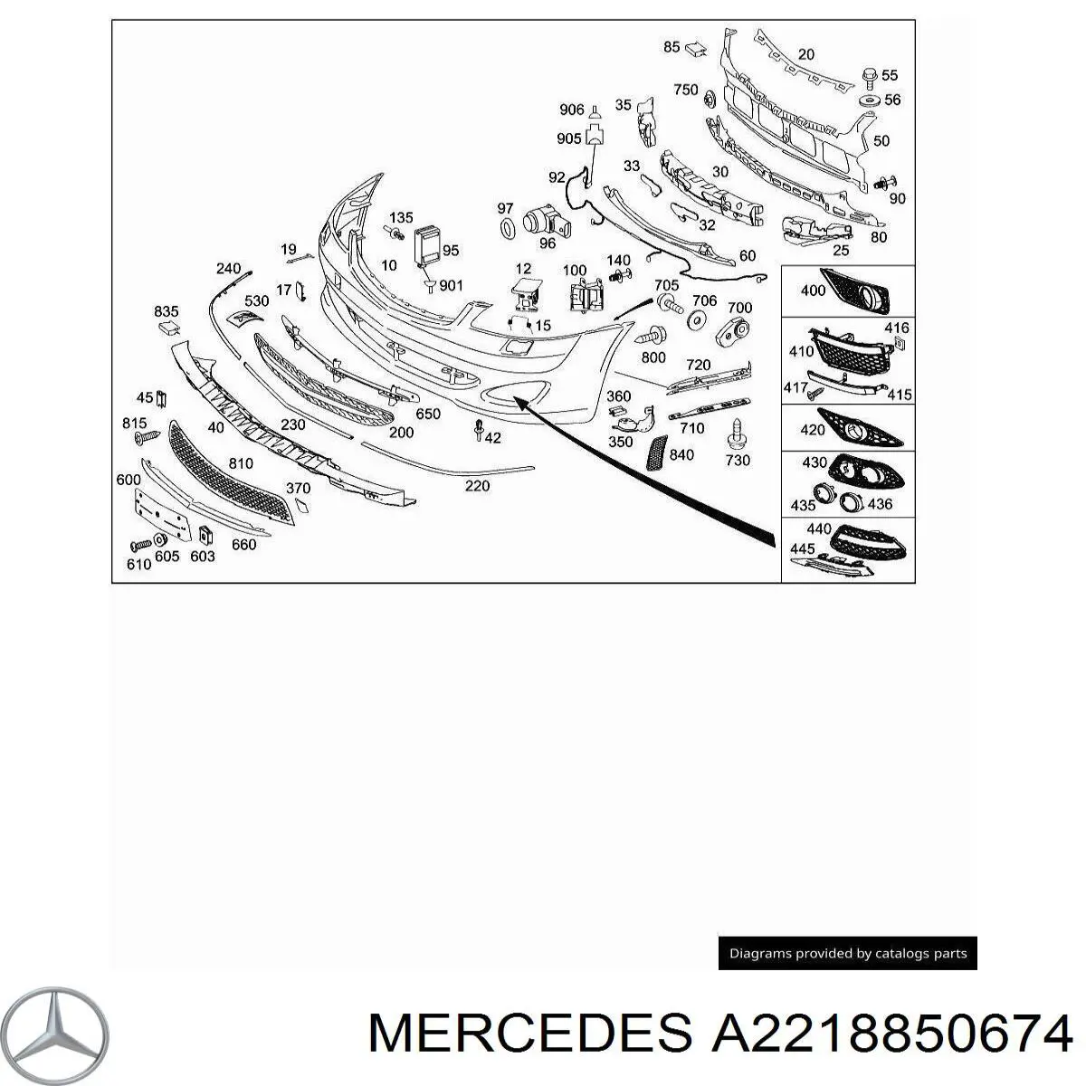 A2218850674 Mercedes Молдинг бампера переднього, праве