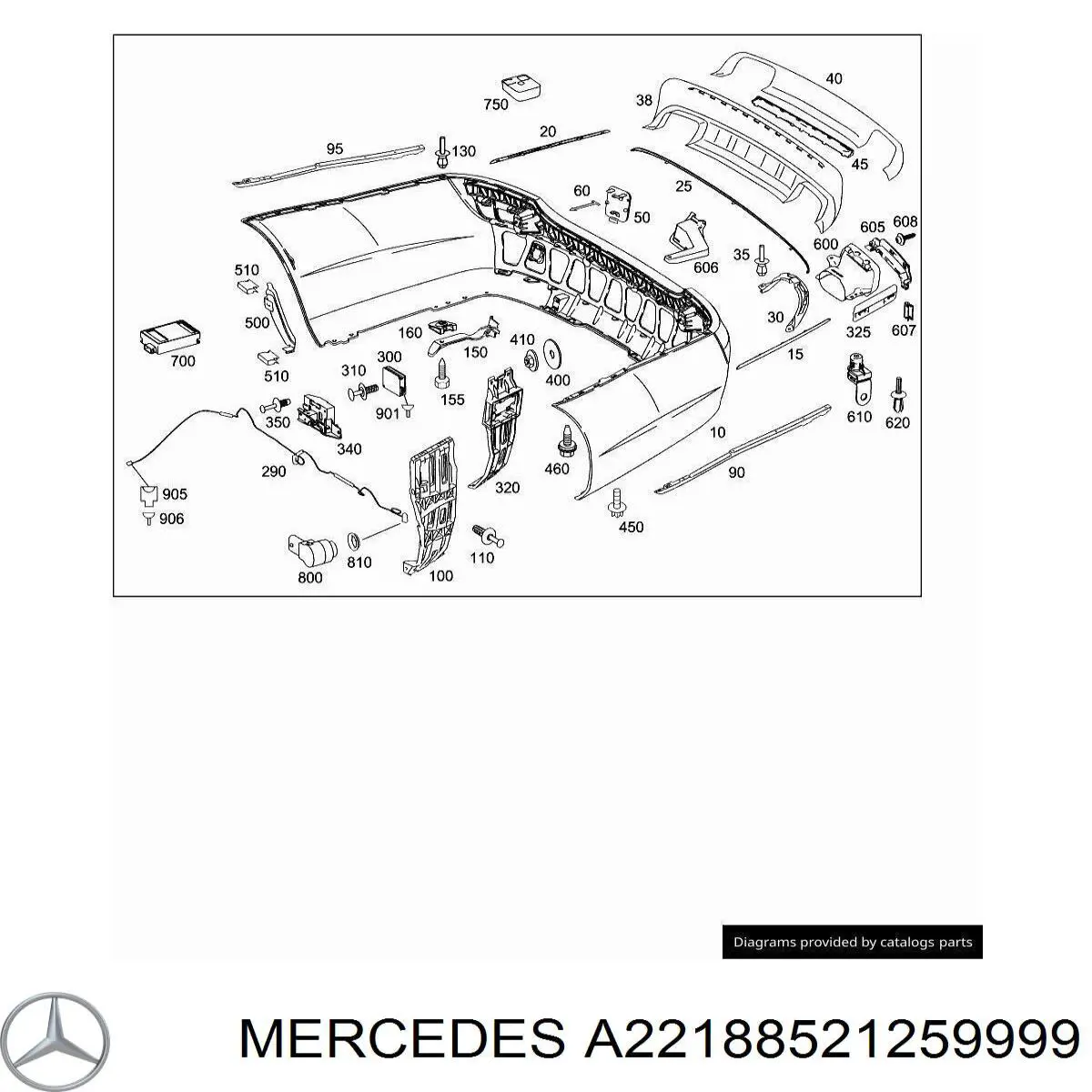 Накладка бампера заднього, центральна Mercedes A2218852125 ціна, від 70.93 USD