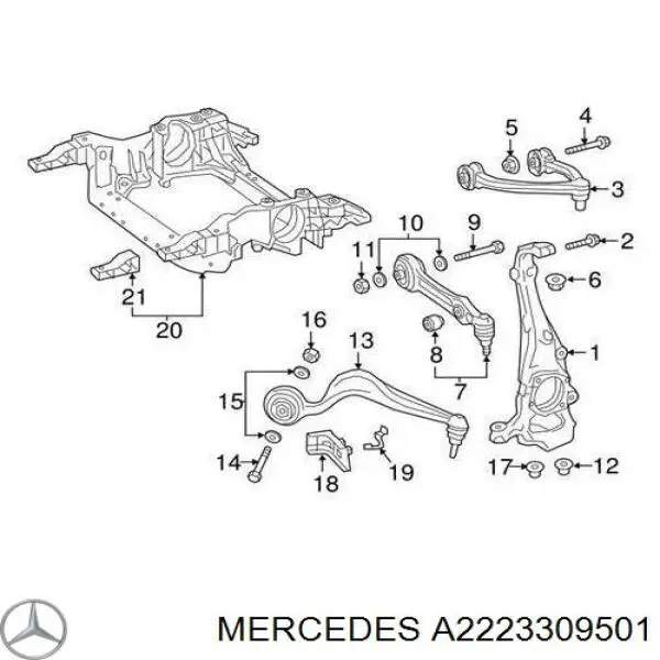 A2223309501 Mercedes Важіль передньої підвіски нижній, правий