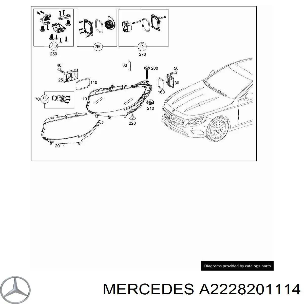 Кронштейн-адаптер кріплення фари передньої, лівої Mercedes A2228201114 ціна, від 218.58 USD
